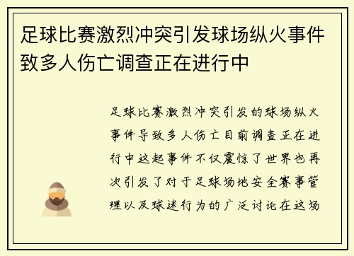足球比赛激烈冲突引发球场纵火事件致多人伤亡调查正在进行中