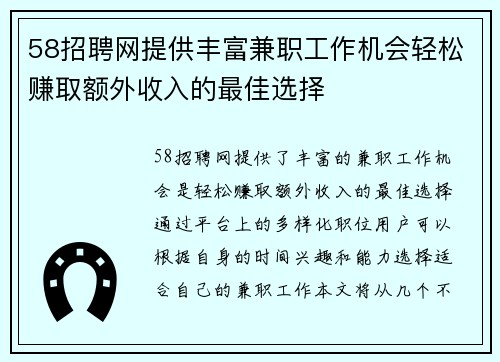 58招聘网提供丰富兼职工作机会轻松赚取额外收入的最佳选择