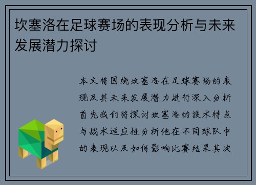 坎塞洛在足球赛场的表现分析与未来发展潜力探讨